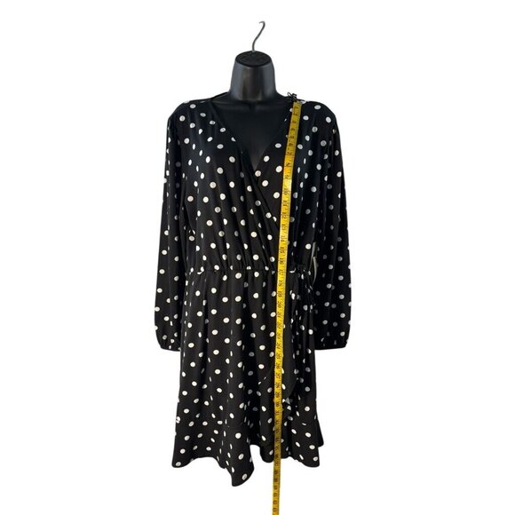 Black Polka Dot Wrap Style Long Sleeve Dress By Nine Britton - 1X - Picture 9 of 10